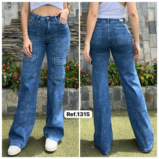 1315 PN DAMA JEANS PREMIUM BOTA RECTA CARGO